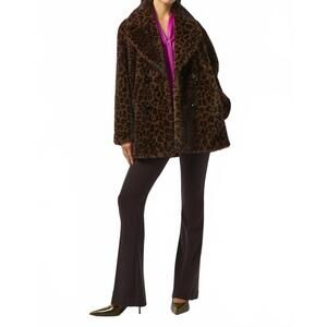 NEW JOSEPH RIBKOFF faux fur leopard print double-breasted coat in animal